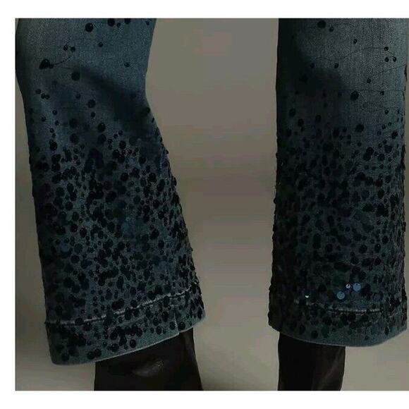 Anthropologie Colette Cropped High-Rise Wide-Leg Jeans: Sequin Sparkle, 23 TALL - Picture 6 of 11